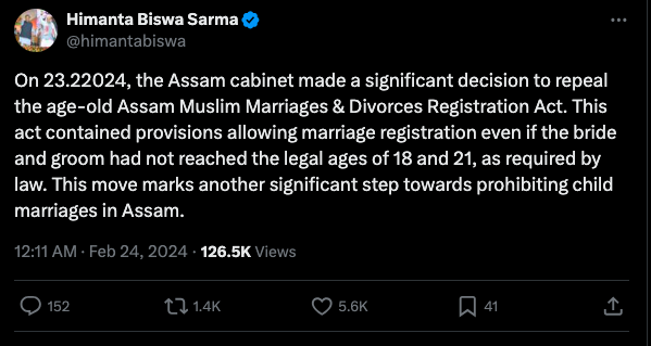 असम में मुस्लिम विवाह और तलाक का कानून निरस्त, हिमंत कैबिनेट ने दी मंजूरी