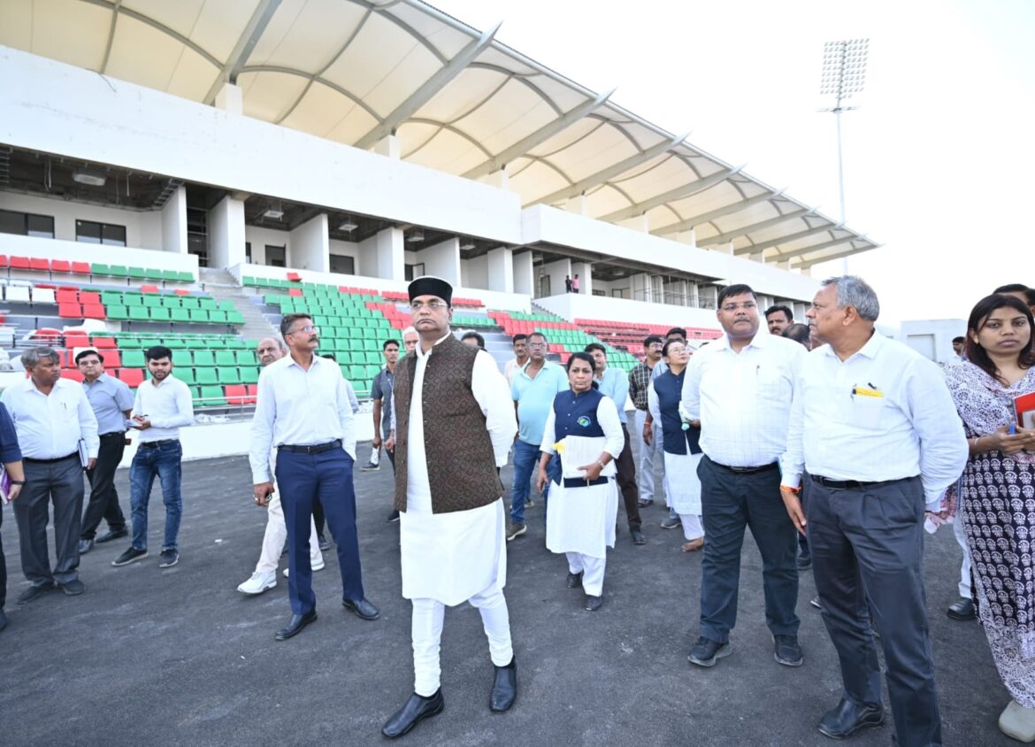 मंत्री श्री सारंग ने किया निर्माणाधीन अंतरराष्ट्रीय स्पोर्ट्स कॉम्प्लेक्स का निरीक्षण